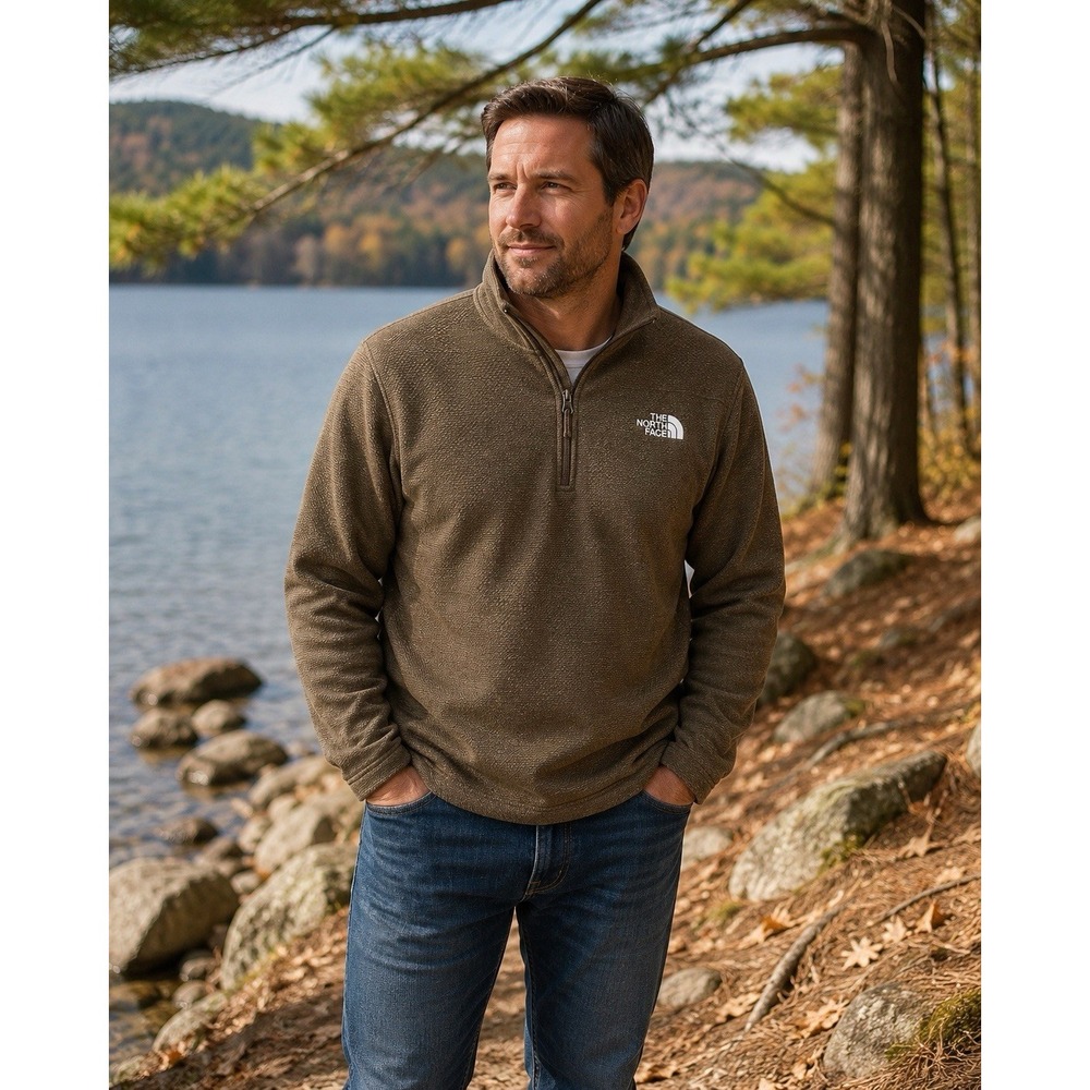 The North Face Men's Xxl Brown Textured Grid Fleece 1/4 Zip Pullover Jacket
